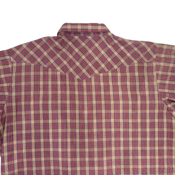 Wrangler Pearl Snap Shirt Mens 3X Tall Plaid Red Short Sleeve Ranch Western 3XT - Picture 5 of 9